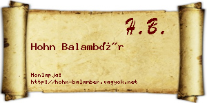 Hohn Balambér névjegykártya